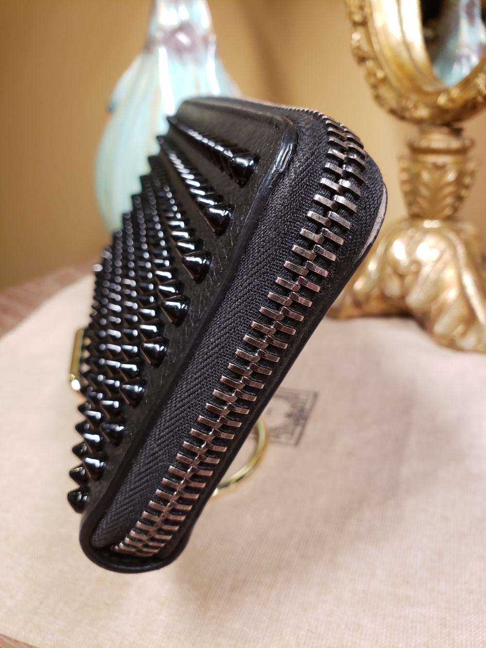 Christian Louboutin Black Studded Zip Wallet with Black Spikes EUC - Picture 5 of 16